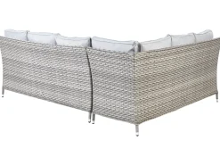Discount Beliani Set salotto da giardino con tavolo e pouf 9 posti LACONA Lato destro Rattan sintetico (PE) chiaro Grigio