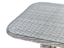 Discount Beliani Set salotto da giardino con tavolo e pouf 9 posti LACONA Lato destro Rattan sintetico (PE) chiaro Grigio