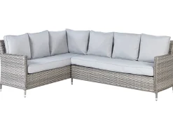 Discount Beliani Set salotto da giardino con tavolo e pouf 9 posti LACONA Lato destro Rattan sintetico (PE) chiaro Grigio