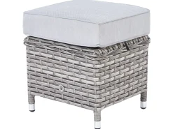 Discount Beliani Set salotto da giardino con tavolo e pouf 9 posti LACONA Lato destro Rattan sintetico (PE) chiaro Grigio
