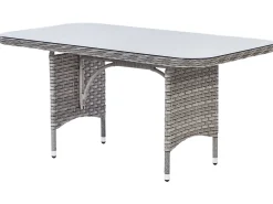 Discount Beliani Set salotto da giardino con tavolo e pouf 9 posti LACONA Lato destro Rattan sintetico (PE) chiaro Grigio