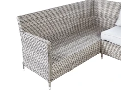 Discount Beliani Set salotto da giardino con tavolo e pouf 9 posti LACONA Lato destro Rattan sintetico (PE) chiaro Grigio