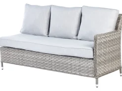 Discount Beliani Set salotto da giardino con tavolo e pouf 9 posti LACONA Lato destro Rattan sintetico (PE) chiaro Grigio