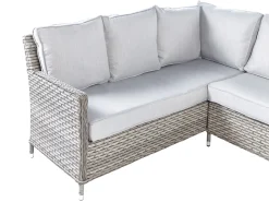 Discount Beliani Set salotto da giardino con tavolo e pouf 9 posti LACONA Lato destro Rattan sintetico (PE) chiaro Grigio