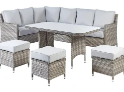 Discount Beliani Set salotto da giardino con tavolo e pouf 9 posti LACONA Lato destro Rattan sintetico (PE) chiaro Grigio