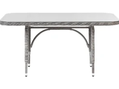 Discount Beliani Set salotto da giardino con tavolo e pouf 9 posti LACONA Lato destro Rattan sintetico (PE) chiaro Grigio