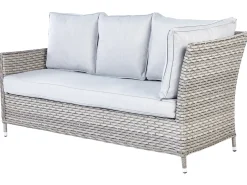 Discount Beliani Set salotto da giardino con tavolo e pouf 9 posti LACONA Lato destro Rattan sintetico (PE) chiaro Grigio