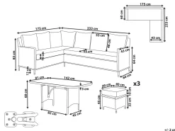 Discount Beliani Set salotto da giardino con tavolo e pouf 9 posti LACONA Lato destro Rattan sintetico (PE) chiaro Grigio