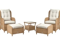 Discount Beliani Set salotto da giardino con tavolo e pouf 2 posti PONZA Rattan sintetico (PE) Marrone Bianco Marrone