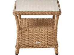 Discount Beliani Set salotto da giardino con tavolo e pouf 2 posti PONZA Rattan sintetico (PE) Marrone Bianco Marrone