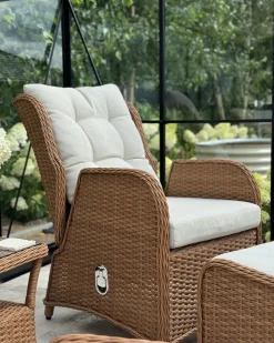 Discount Beliani Set salotto da giardino con tavolo e pouf 2 posti PONZA Rattan sintetico (PE) Marrone Bianco Marrone