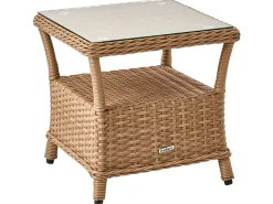 Discount Beliani Set salotto da giardino con tavolo e pouf 2 posti PONZA Rattan sintetico (PE) Marrone Bianco Marrone