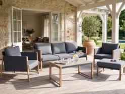 Hot Beliani Set salotto da giardino con tavolo e pouf 5 posti NOLA Metallo Grigio Marrone Grigio