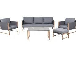 Hot Beliani Set salotto da giardino con tavolo e pouf 5 posti NOLA Metallo Grigio Marrone Grigio