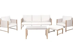 Clearance Beliani Set salotto da giardino con tavolo e pouf 5 posti NOLA Metallo Beige chiaro Beige Marrone