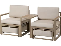 Clearance Beliani Set salotto da giardino con tavolo e pouf 2 posti NOCI Modulare Metallo Beige