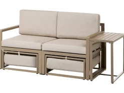 Clearance Beliani Set salotto da giardino con tavolo e pouf 2 posti NOCI Modulare Metallo Beige