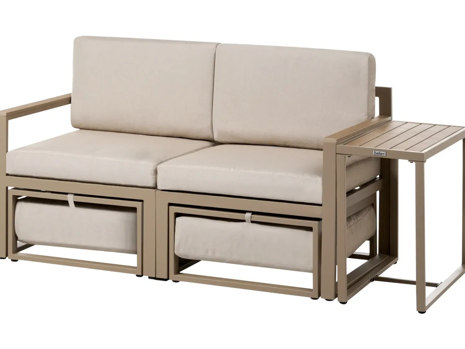 Clearance Beliani Set salotto da giardino con tavolo e pouf 2 posti NOCI Modulare Metallo Beige