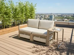 Clearance Beliani Set salotto da giardino con tavolo e pouf 2 posti NOCI Modulare Metallo Beige