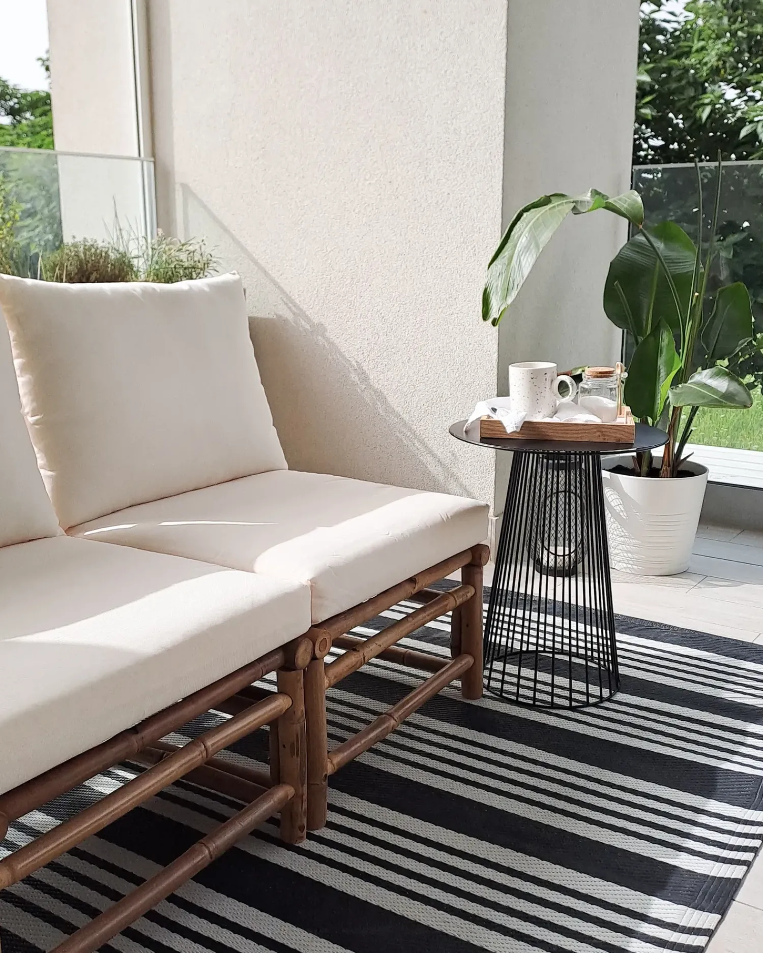 Hot Beliani Sezione a 1 posto da giardino CERRETO Bambù Bianco sporco Bianco Marrone