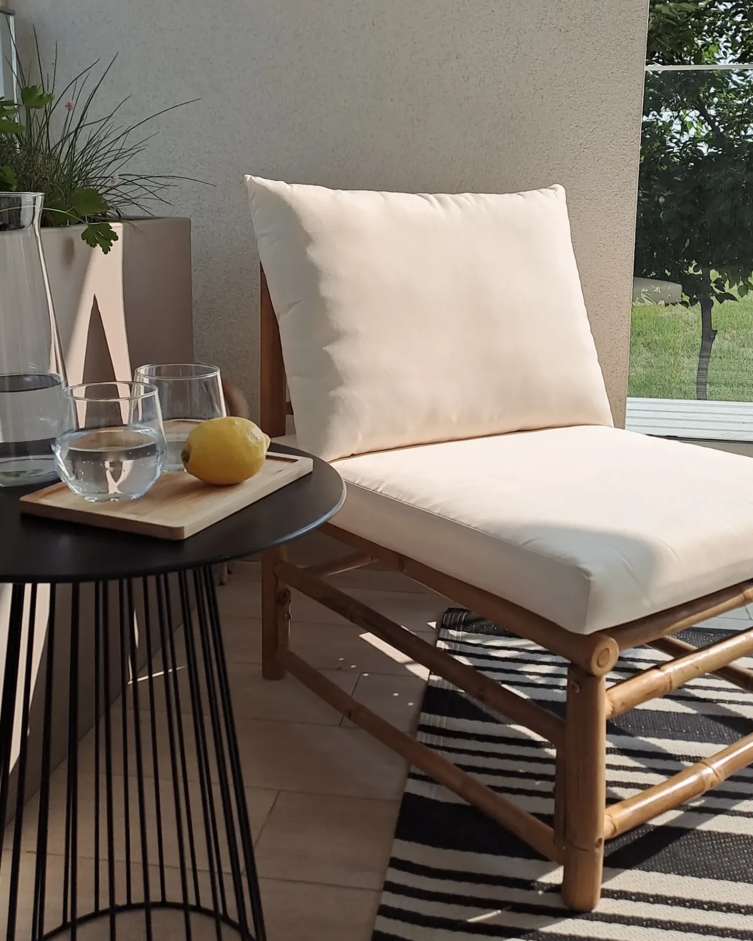 Hot Beliani Sezione a 1 posto da giardino CERRETO Bambù Bianco sporco Bianco Marrone