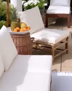 Hot Beliani Sezione a 1 posto da giardino CERRETO Bambù Bianco sporco Bianco Marrone
