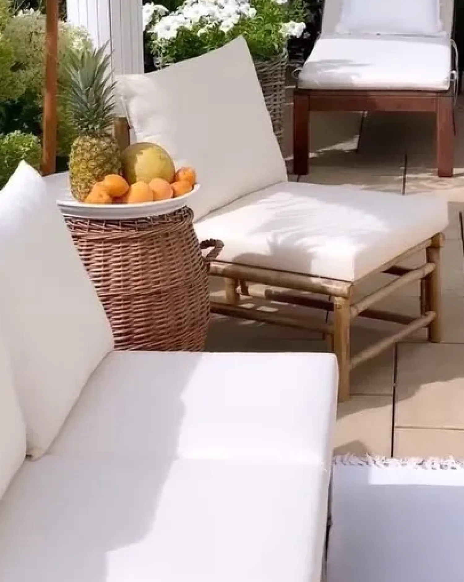Hot Beliani Sezione a 1 posto da giardino CERRETO Bambù Bianco sporco Bianco Marrone