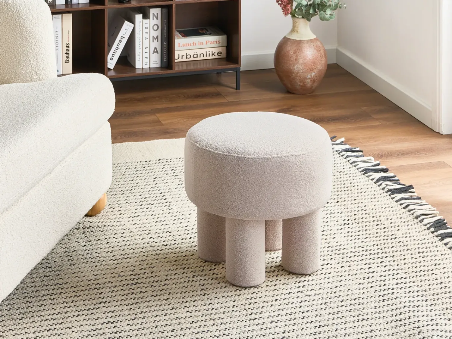 Beliani Sgabello CANBY Bouclé sporco Bianco