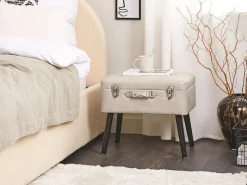 Beliani Sgabello contenitore MALLARD Pelle sintetica Beige Beige Nero