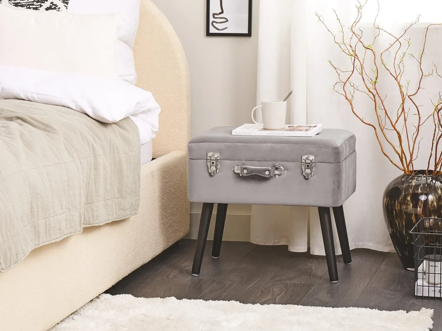 Best Beliani Sgabello contenitore MALLARD Velluto Grigio Grigio Nero
