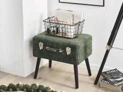 Beliani Sgabello contenitore MALLARD Velluto a coste Verde scuro Verde Nero