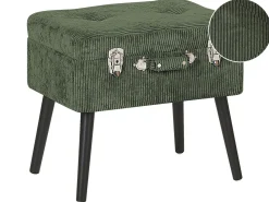 Beliani Sgabello contenitore MALLARD Velluto a coste Verde scuro Verde Nero