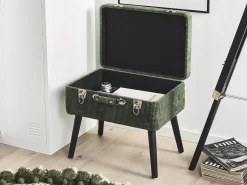 Beliani Sgabello contenitore MALLARD Velluto a coste Verde scuro Verde Nero