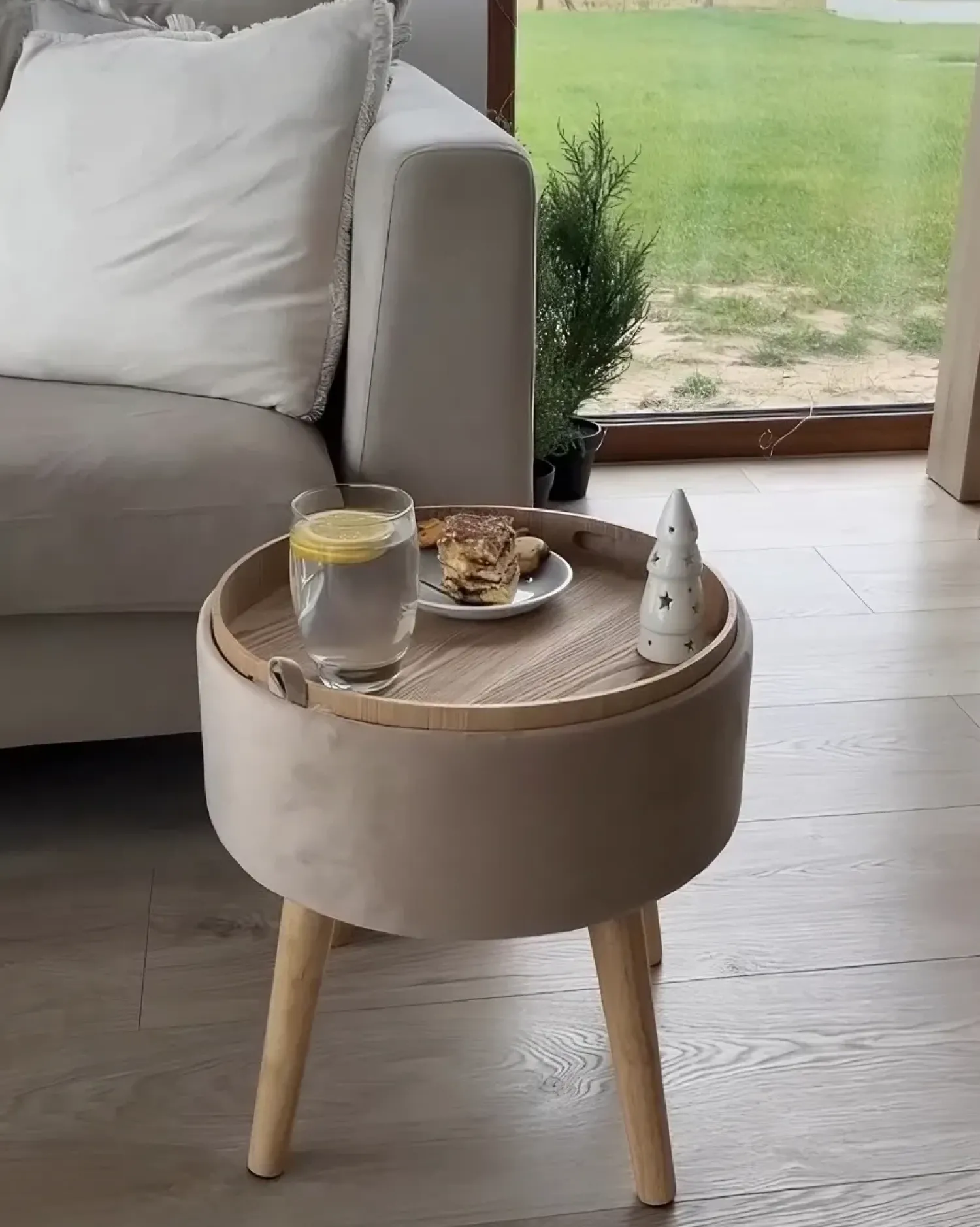 New Beliani Sgabello contenitore NEELY Velluto Beige