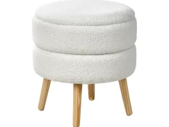 Discount Beliani Sgabello contenitore OKATON Bouclé Bianco Bianco Marrone