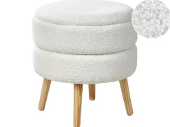 Discount Beliani Sgabello contenitore OKATON Bouclé Bianco Bianco Marrone