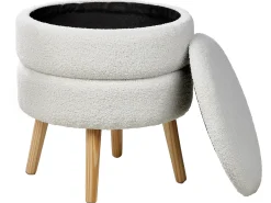 Discount Beliani Sgabello contenitore OKATON Bouclé Bianco Bianco Marrone
