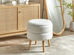 Discount Beliani Sgabello contenitore OKATON Bouclé Bianco Bianco Marrone
