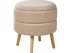 Beliani Sgabello contenitore OKATON Bouclé Beige Beige Marrone