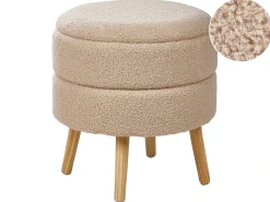 Beliani Sgabello contenitore OKATON Bouclé Beige Beige Marrone