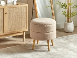 Beliani Sgabello contenitore OKATON Bouclé Beige Beige Marrone