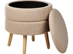 Beliani Sgabello contenitore OKATON Bouclé Beige Beige Marrone