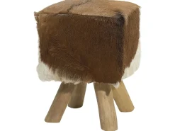 Outlet Beliani Sgabello DALTON Pelle naturale Marrone Bianco Marrone