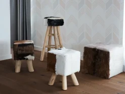 Outlet Beliani Sgabello DALTON Pelle naturale Marrone Bianco Marrone