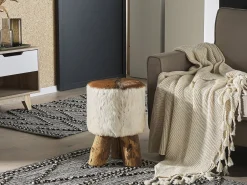 Best Beliani Sgabello KENT Pelle naturale Marrone dorato Beige Marrone