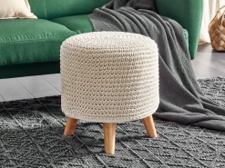 Beliani Sgabello Macramè MARDAN Cotone Beige Beige Marrone