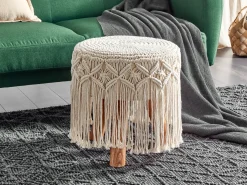 Best Beliani Sgabello Macramè NAWABAD Cotone Beige Beige Marrone