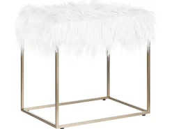 Hot Beliani Sgabello MANHATTAN Finta pelliccia Bianco Bianco Oro