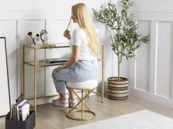 Outlet Beliani Sgabello PRESHO Bouclé Bianco sporco Bianco Oro
