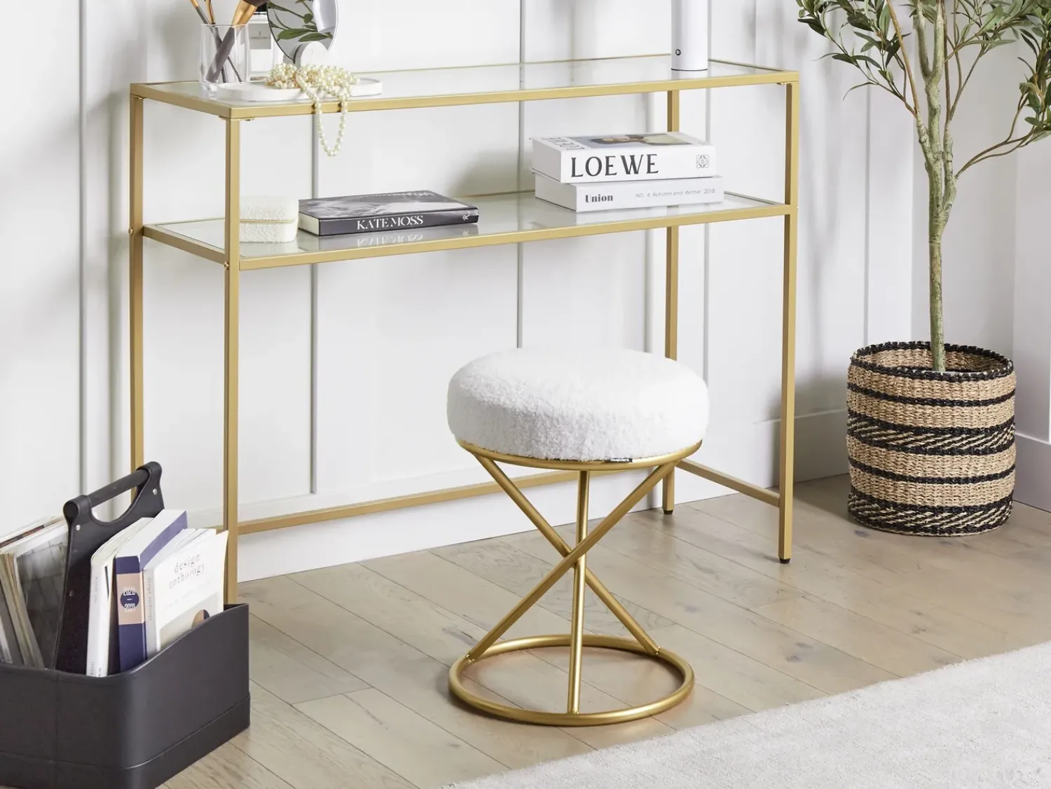Outlet Beliani Sgabello PRESHO Bouclé Bianco sporco Bianco Oro